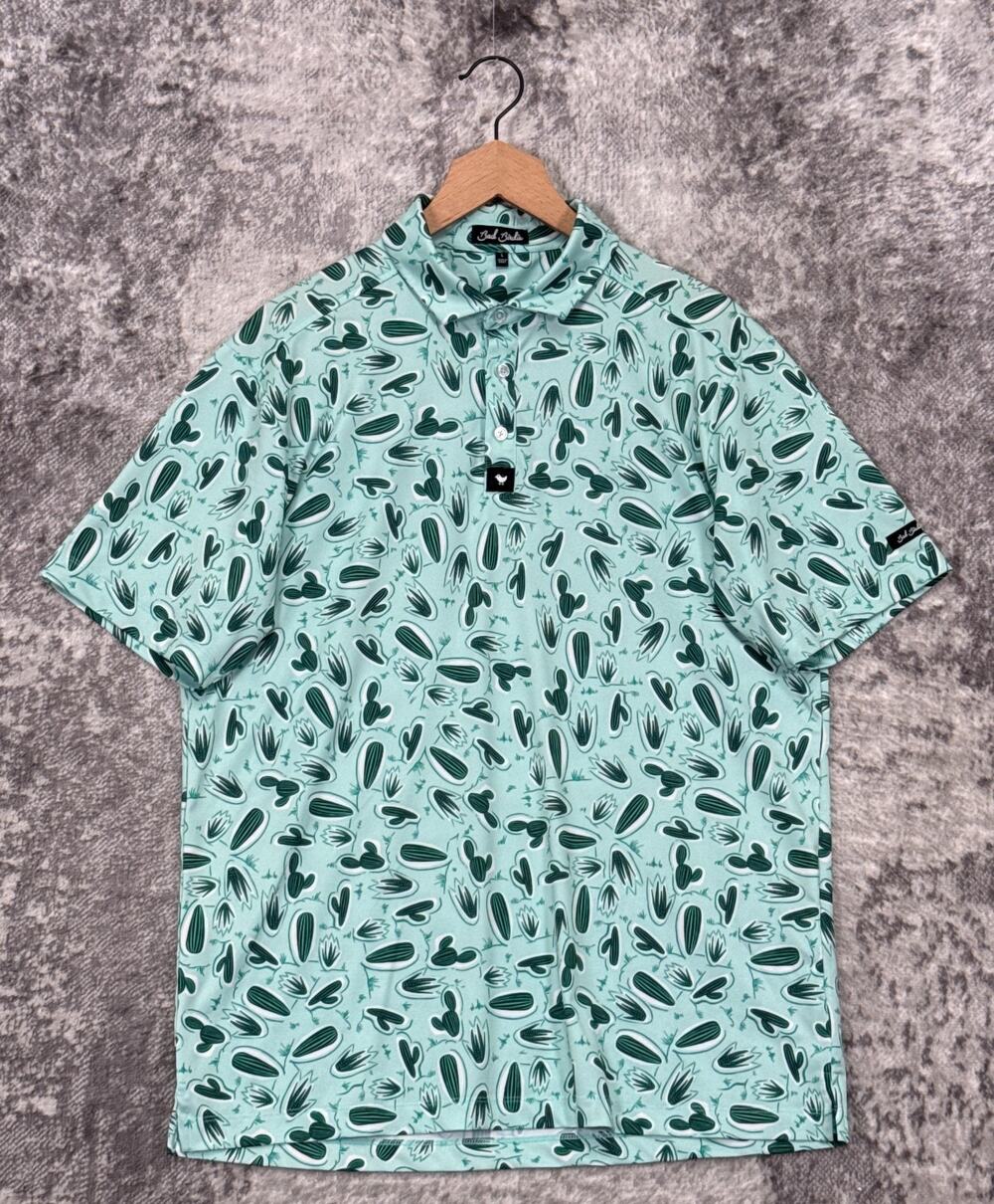 Bad Birdie Polo Shirt Large Mens Cactus Print Short Sleeve Performance Golf